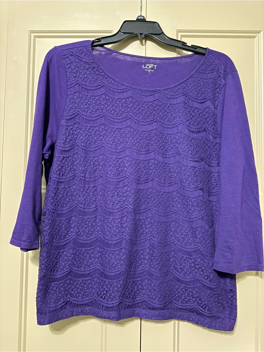 LOFT Purple Lace-Front 3/4 Sleeve Women's Top